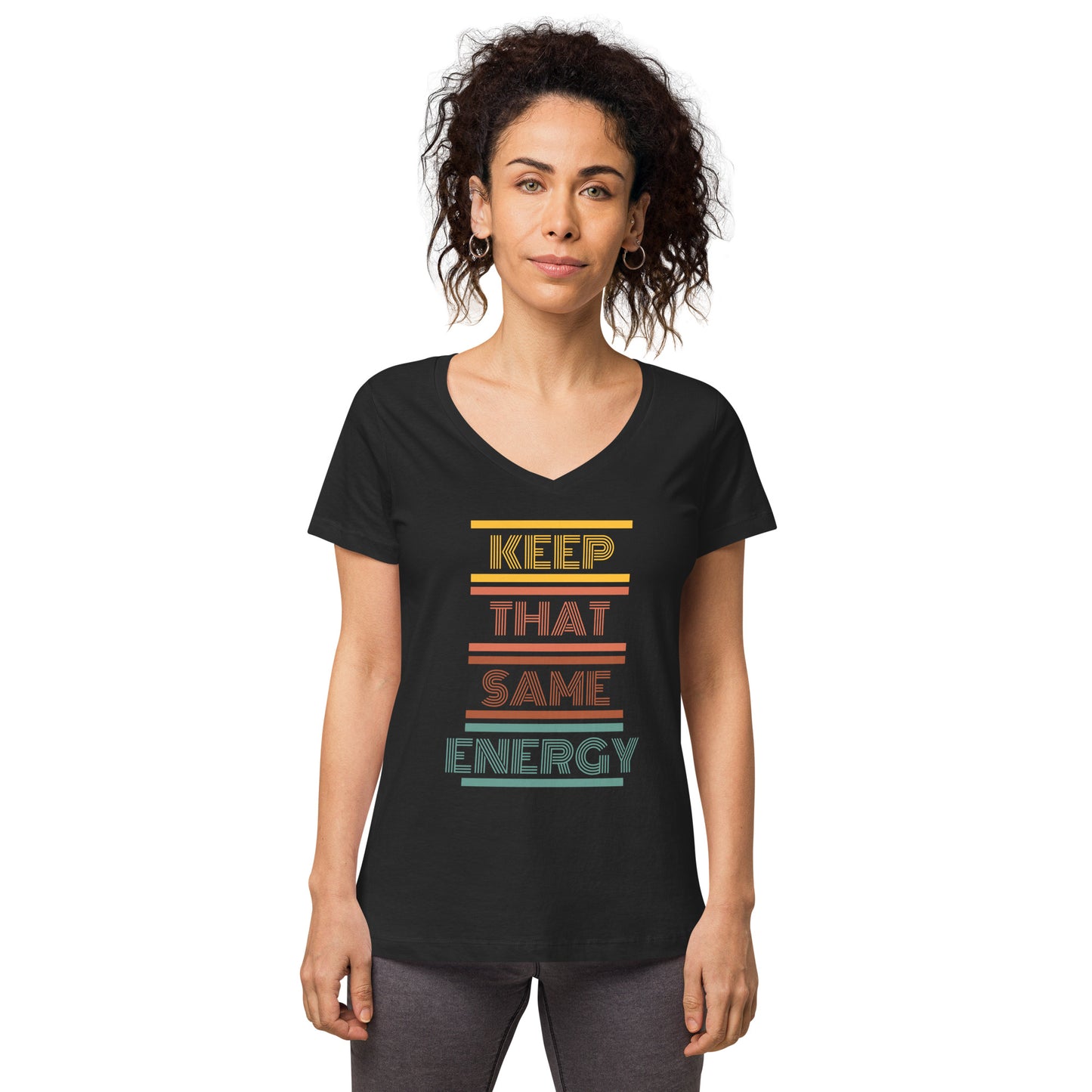 KEEP THAT SAME ENERGY Women’s Fitted V-Neck T-Shirt
