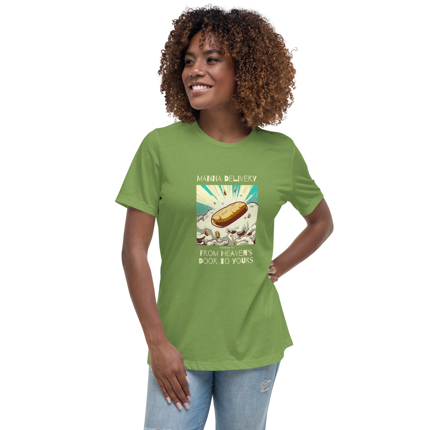 Manna Delivery "From Heaven's Door to Yours" (Yellow Print) Women's Relaxed T-Shirt
