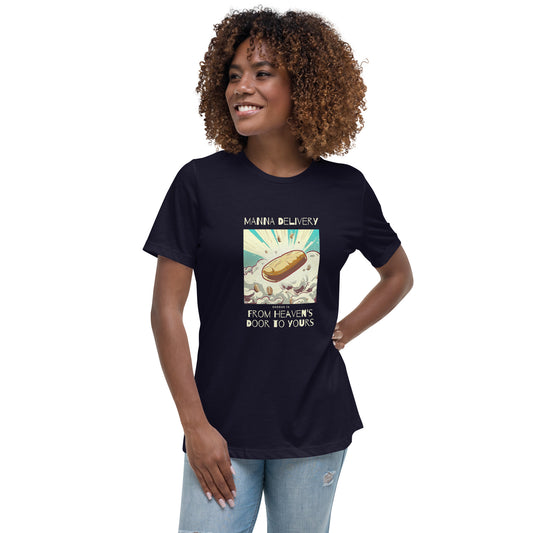 Manna Delivery "From Heaven's Door to Yours" (Yellow Print) Women's Relaxed T-Shirt